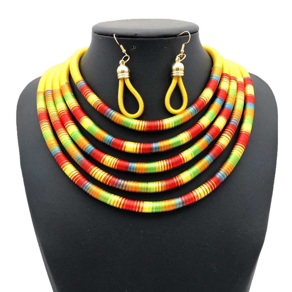 Multi-Layer Necklace African Style Necklace Woven Magnetic Snap Exaggerated Necklace Europe and America Cross Border Amazon Necklace