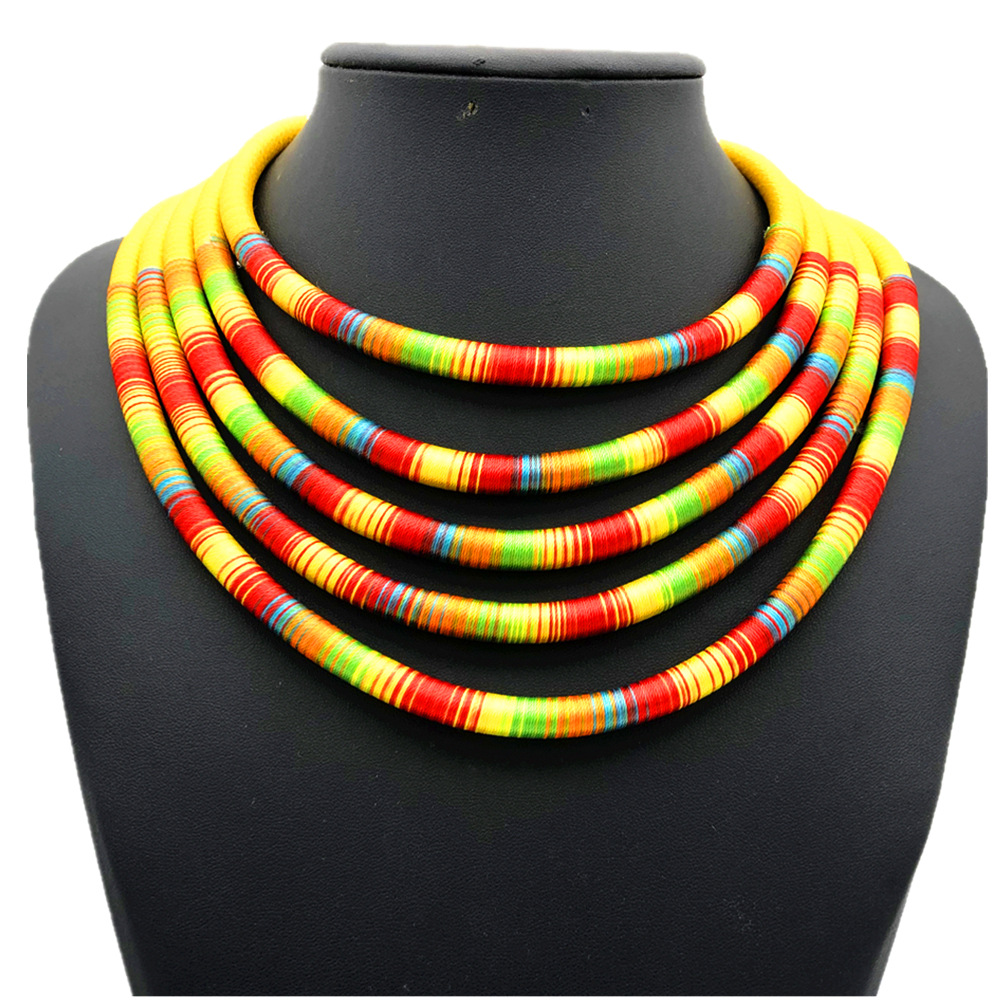 Multi-Layer Necklace African Style Necklace Woven Magnetic Snap Exaggerated Necklace Europe and America Cross Border Amazon Necklace