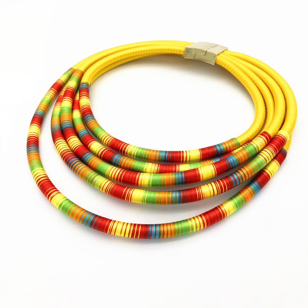 Multi-Layer Necklace African Style Necklace Woven Magnetic Snap Exaggerated Necklace Europe and America Cross Border Amazon Necklace