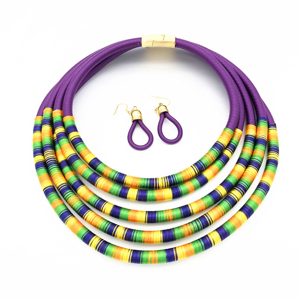 Multi-Layer Necklace African Style Necklace Woven Magnetic Snap Exaggerated Necklace Europe and America Cross Border Amazon Necklace