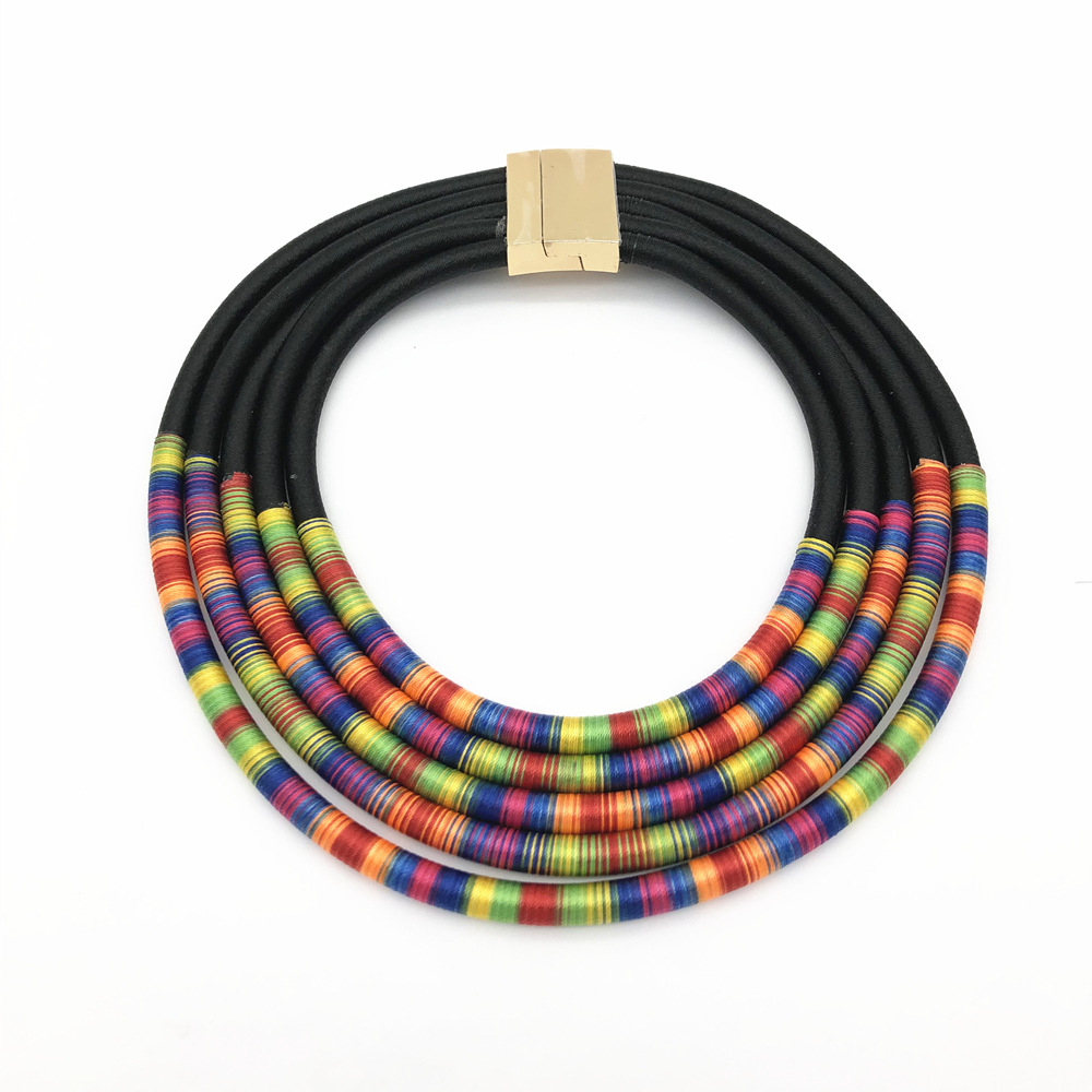 Multi-Layer Necklace African Style Necklace Woven Magnetic Snap Exaggerated Necklace Europe and America Cross Border Amazon Necklace