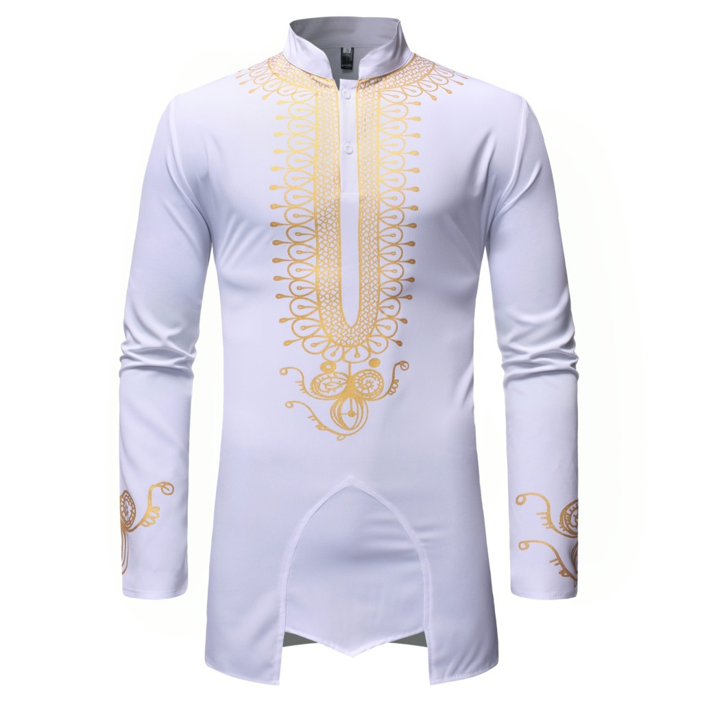 Foreign Trade Men&#039;s New Shirt African European Size Men&#039;s Chief Gilding Pattern Irregular Lining ZT-FZ46