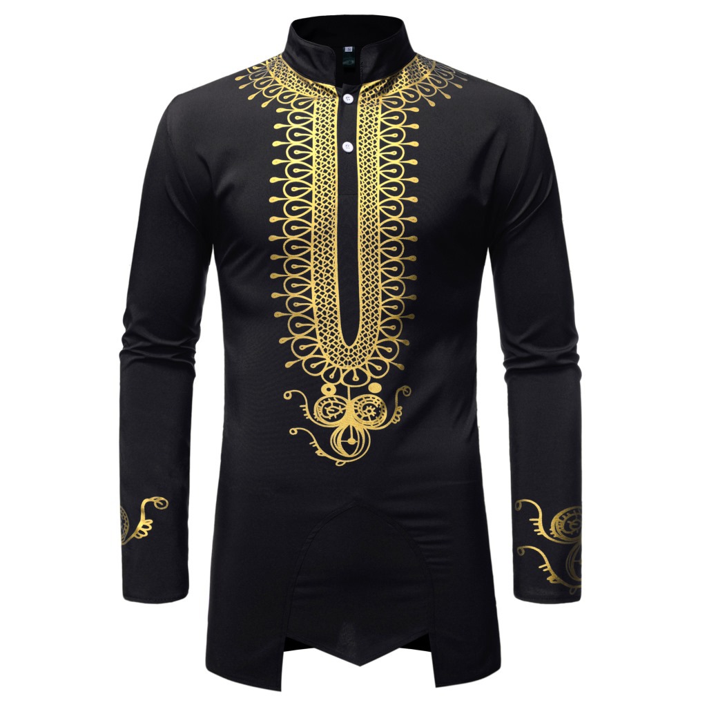 Foreign Trade Men's New Shirt African European Size Men's Chief Gilding Pattern Irregular Lining ZT-FZ46
