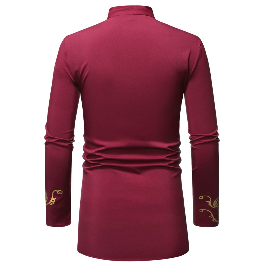 Foreign Trade Men's New Shirt African European Size Men's Chief Gilding Pattern Irregular Lining ZT-FZ46