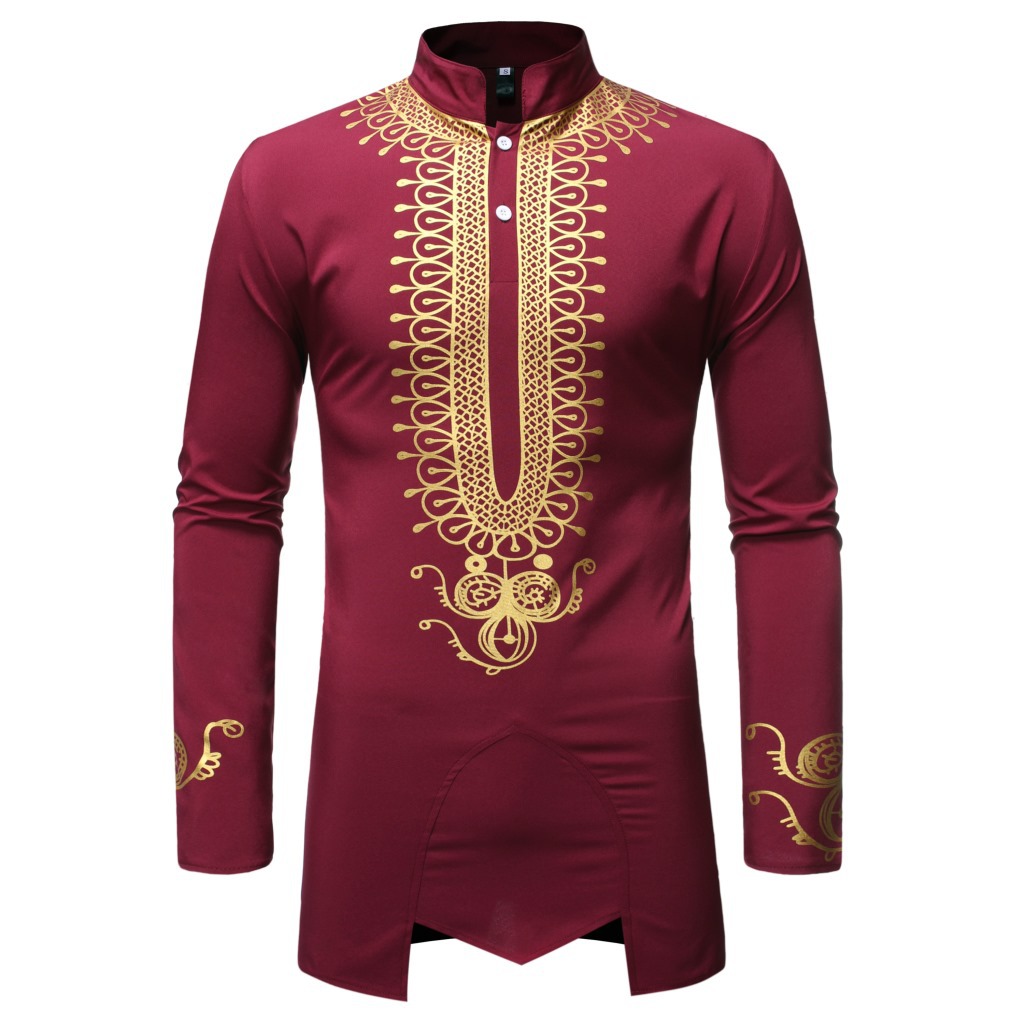 Foreign Trade Men's New Shirt African European Size Men's Chief Gilding Pattern Irregular Lining ZT-FZ46