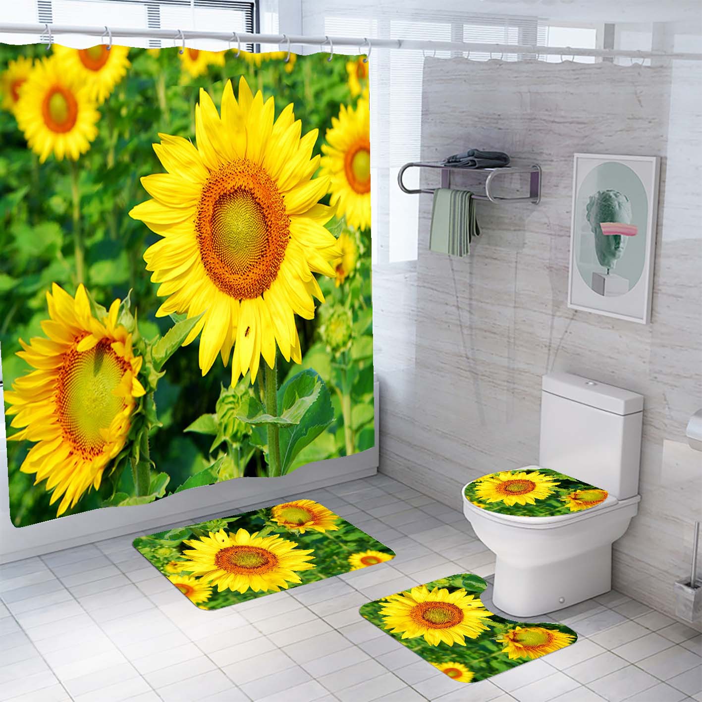 New African Girl Shower Curtain Carpet Four-Piece Bathroom Non-Slip Mat Set Modern Style New African Girl Shower Curtain Carpet Four-Piece Bathroom Non-Slip Mat Set Modern Style