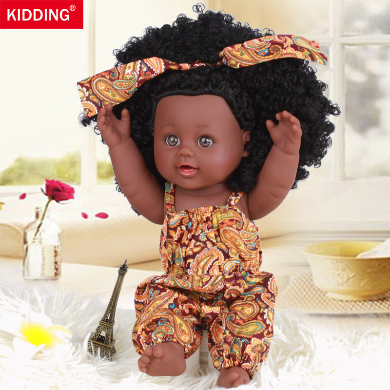Simulation Black Doll Baby Ankle Biter Girl Toy Doll Vinyl Plastic Soft Plastic Doll African Doll