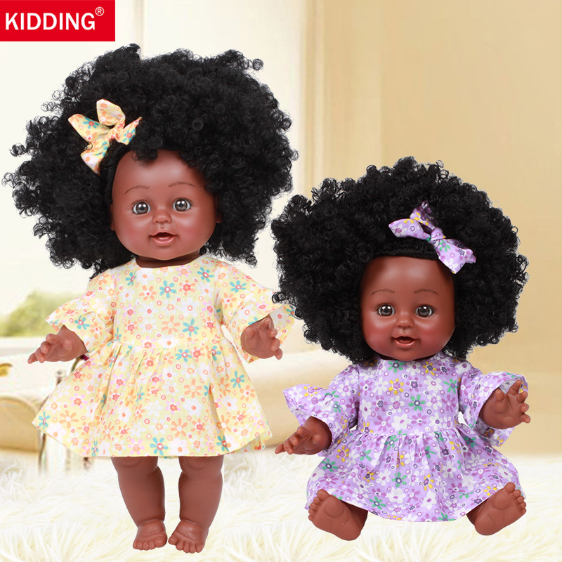 Simulation Black Doll Baby Ankle Biter Girl Toy Doll Vinyl Plastic Soft Plastic Doll African Doll