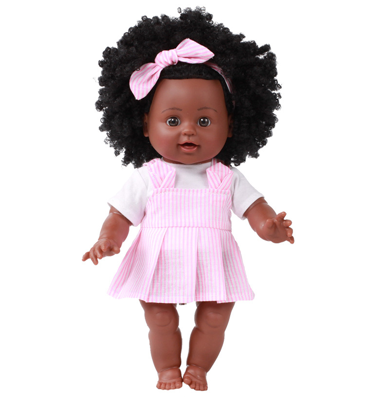 Simulation Black Doll Baby Ankle Biter Girl Toy Doll Vinyl Plastic Soft Plastic Doll African Doll
