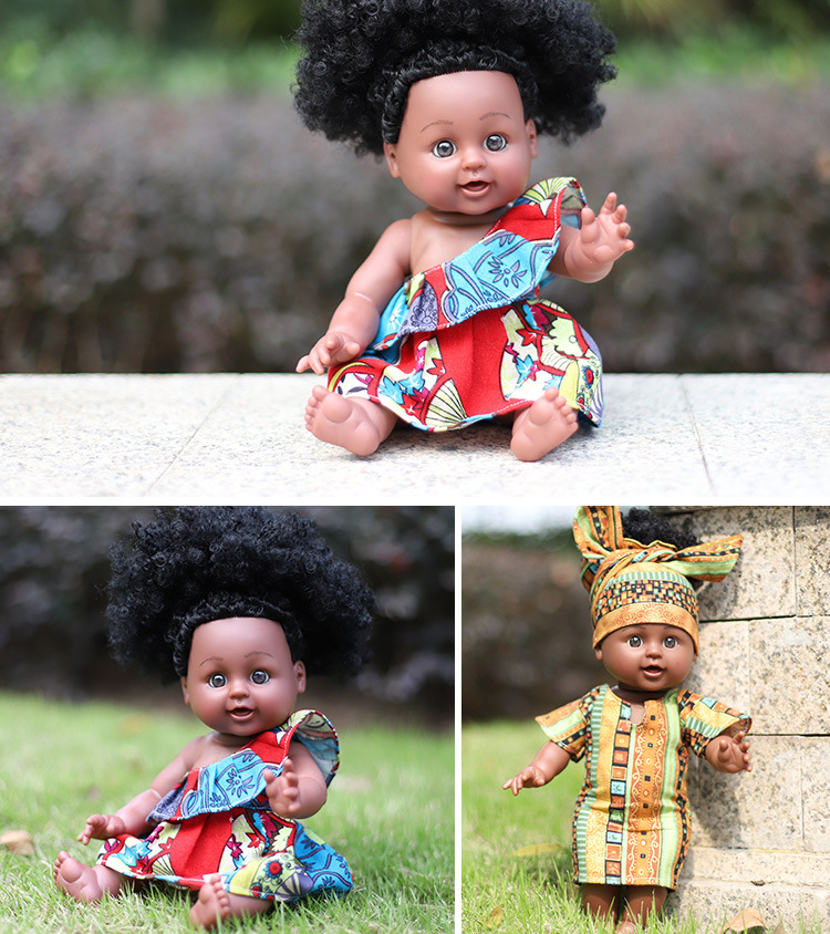 Simulation Black Doll Baby Ankle Biter Girl Toy Doll Vinyl Plastic Soft Plastic Doll African Doll