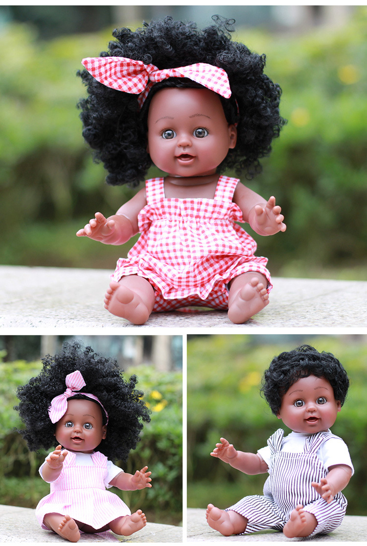 Simulation Black Doll Baby Ankle Biter Girl Toy Doll Vinyl Plastic Soft Plastic Doll African Doll