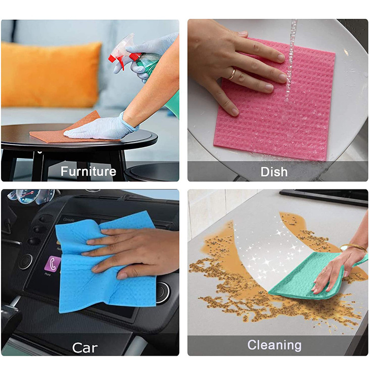 French Imported Kitchen Dish Towel Printable Not Easy to Lint Wood Pulp Cotton Mop Dish-Washing Sponge Oil-Proof Cleaning Cloth