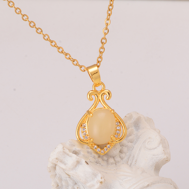 Simple Retro Palace Style Hollow Carved Necklace 925 Silver Egg-Shaped African Opal Temperament Pendant Direct Wholesale