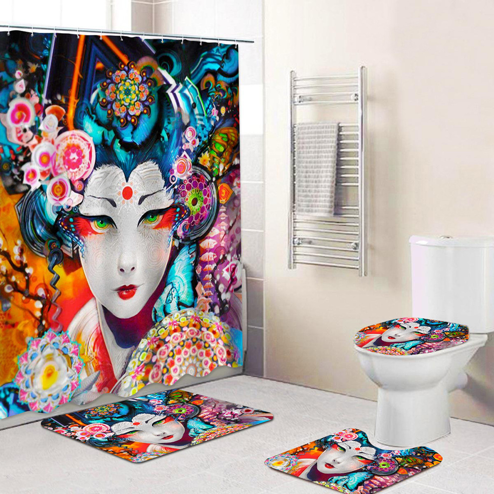 Cross-Border European and American Style African Women&#039;s Bathroom Non-Slip Floor Mat Flannel Printed Sponge Floor Mat Toilet Four-Piece Set