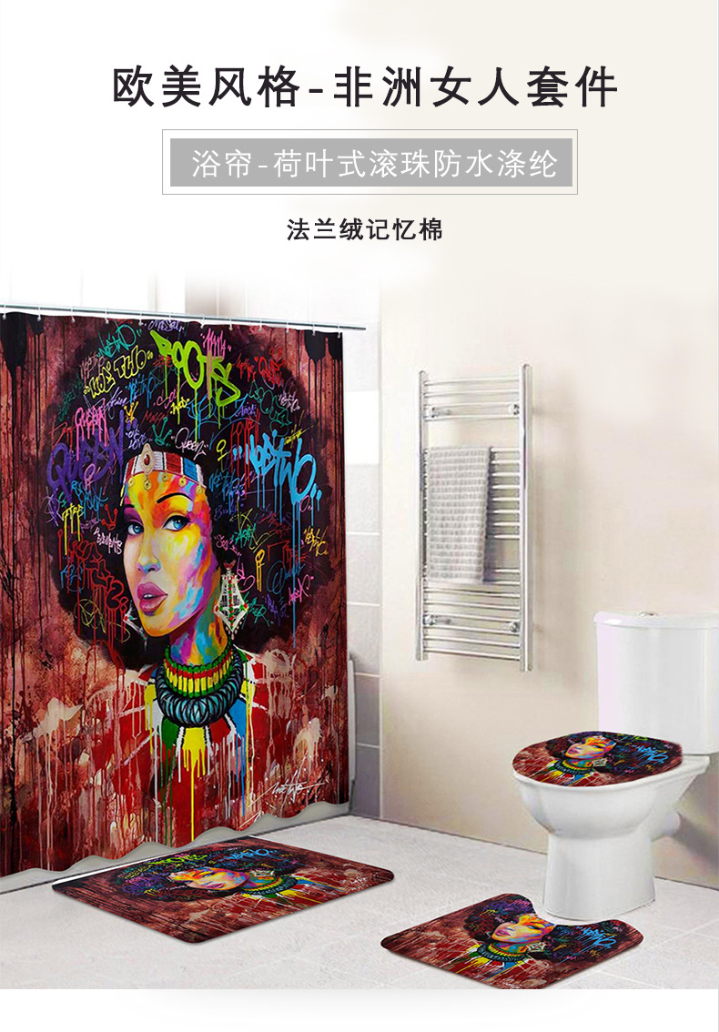 Cross-Border European and American Style African Women's Bathroom Non-Slip Floor Mat Flannel Printed Sponge Floor Mat Toilet Four-Piece Set
