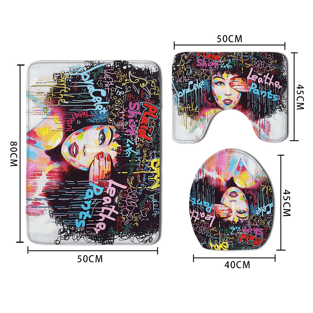 Cross-Border European and American Style African Women&#039;s Bathroom Non-Slip Floor Mat Flannel Printed Sponge Floor Mat Toilet Four-Piece Set