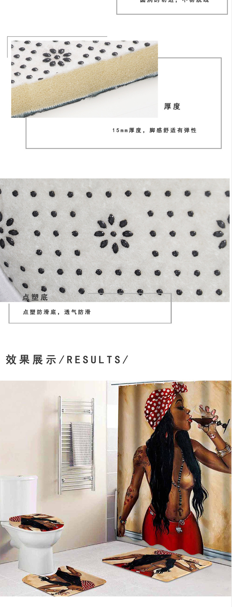 Cross-Border European and American Style African Women's Bathroom Non-Slip Floor Mat Flannel Printed Sponge Floor Mat Toilet Four-Piece Set