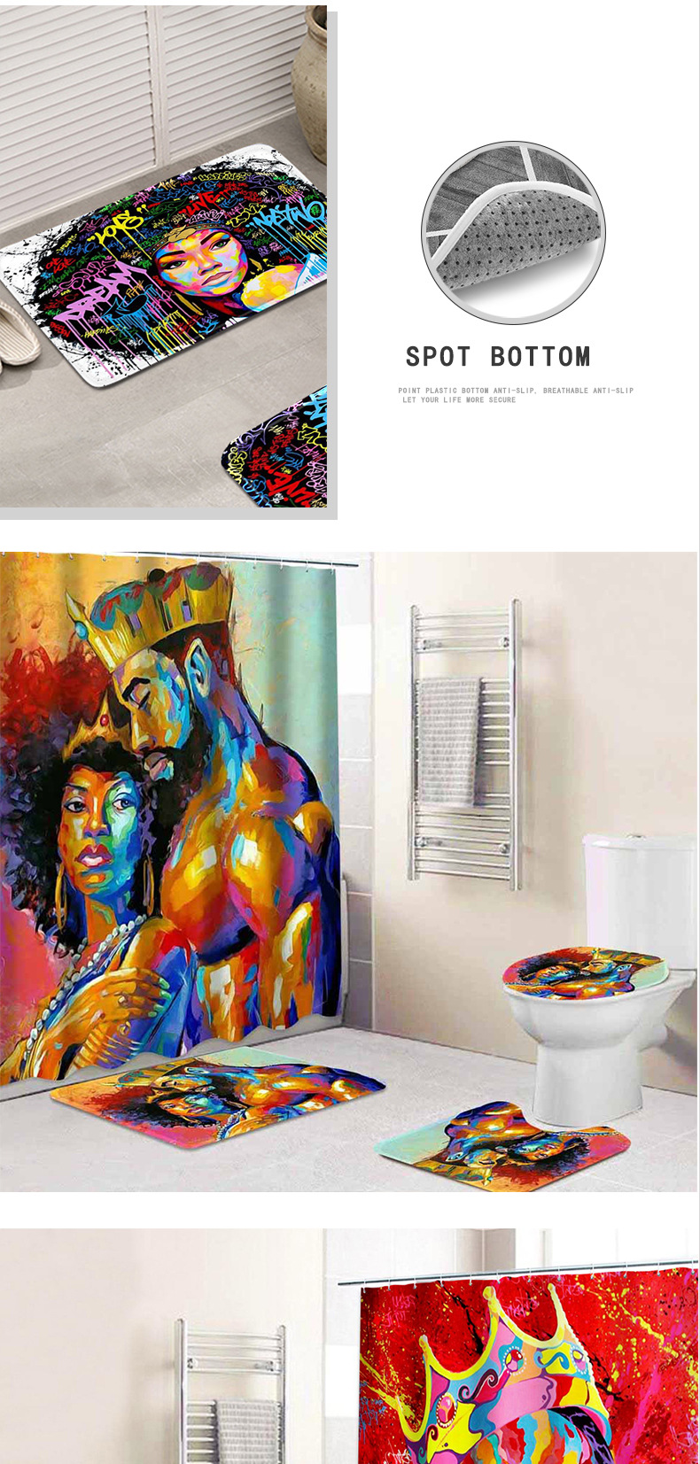 Cross-Border European and American Style African Women's Bathroom Non-Slip Floor Mat Flannel Printed Sponge Floor Mat Toilet Four-Piece Set