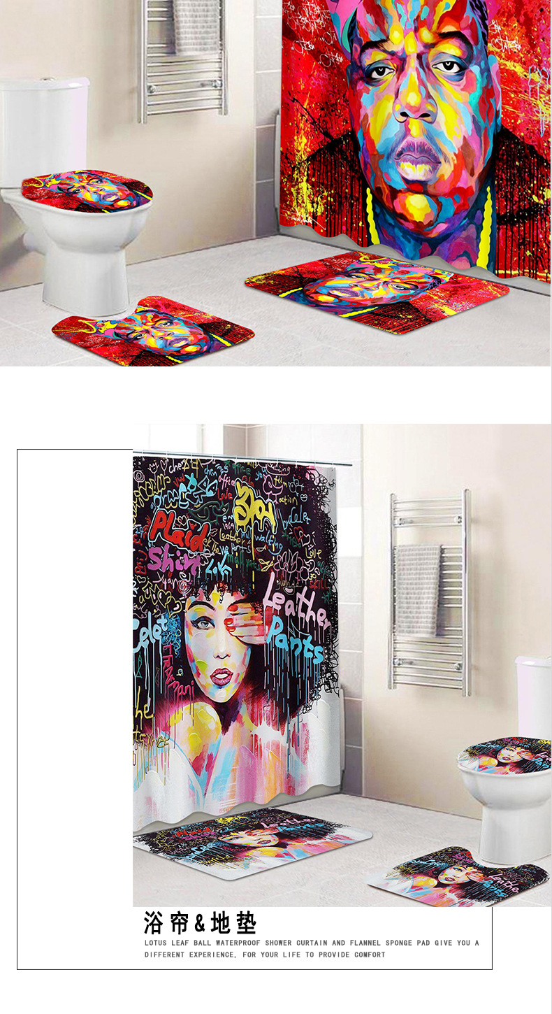 Cross-Border European and American Style African Women's Bathroom Non-Slip Floor Mat Flannel Printed Sponge Floor Mat Toilet Four-Piece Set