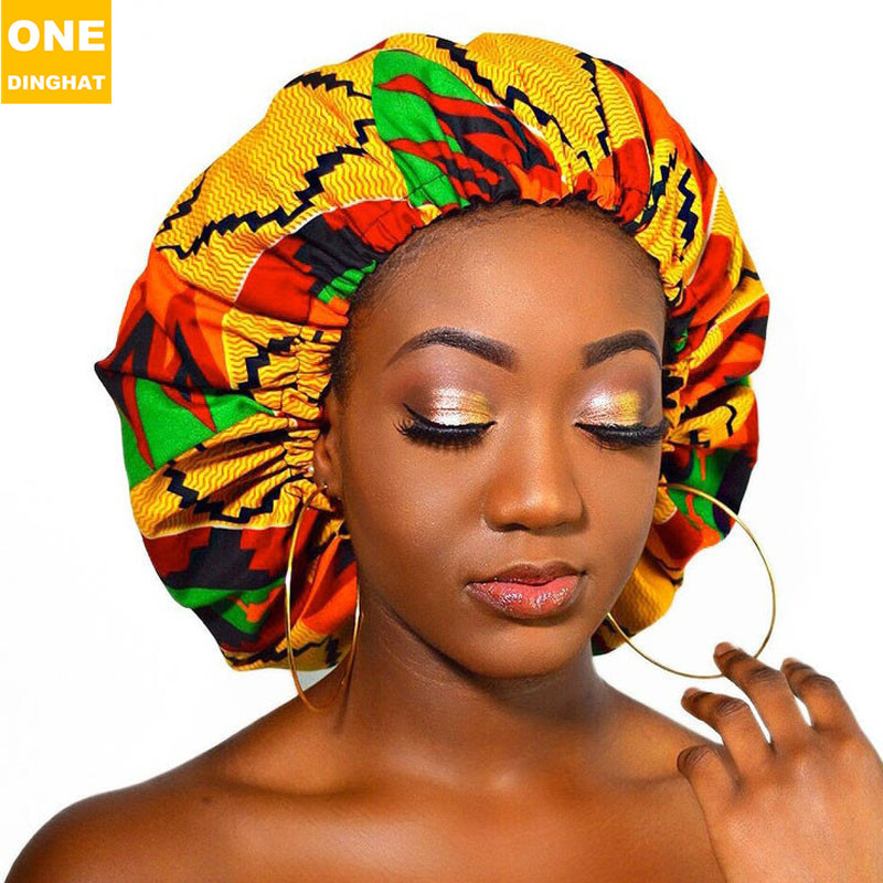 Extra Large African Printed Double Layer Nightcap Satin Lining Elastic Wide Brim Tam-O&#039;-Shanter Amazon Hot Sale