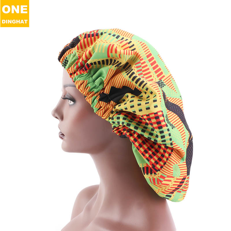Extra Large African Printed Double Layer Nightcap Satin Lining Elastic Wide Brim Tam-O&#039;-Shanter Amazon Hot Sale