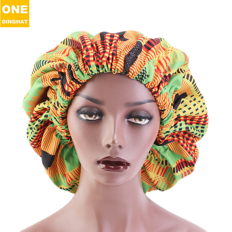 Extra Large African Printed Double Layer Nightcap Satin Lining Elastic Wide Brim Tam-O'-Shanter Amazon Hot Sale