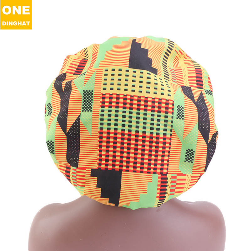 Extra Large African Printed Double Layer Nightcap Satin Lining Elastic Wide Brim Tam-O&#039;-Shanter Amazon Hot Sale