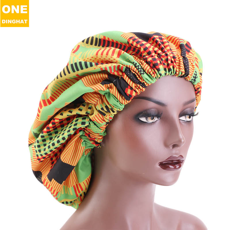 Extra Large African Printed Double Layer Nightcap Satin Lining Elastic Wide Brim Tam-O'-Shanter Amazon Hot Sale