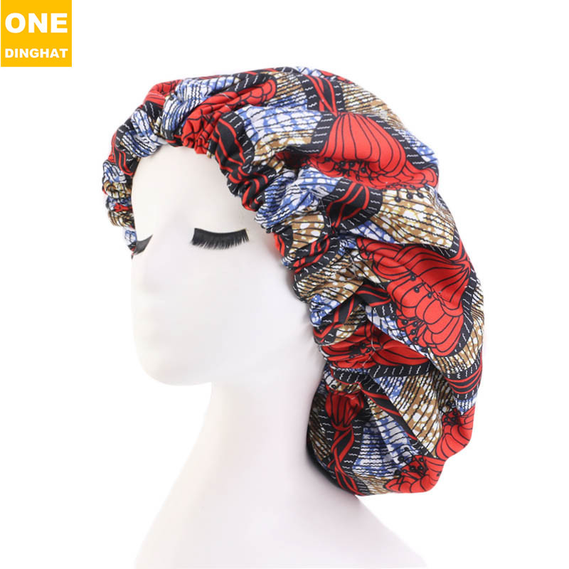 Extra Large African Printed Double Layer Nightcap Satin Lining Elastic Wide Brim Tam-O'-Shanter Amazon Hot Sale