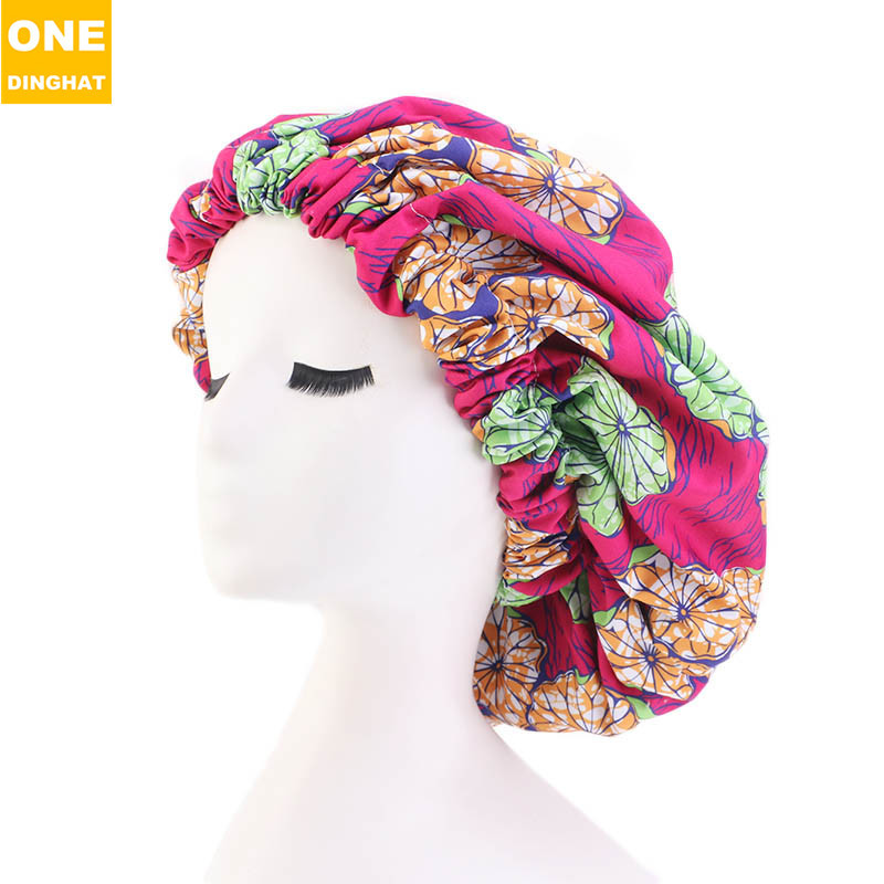 Extra Large African Printed Double Layer Nightcap Satin Lining Elastic Wide Brim Tam-O'-Shanter Amazon Hot Sale