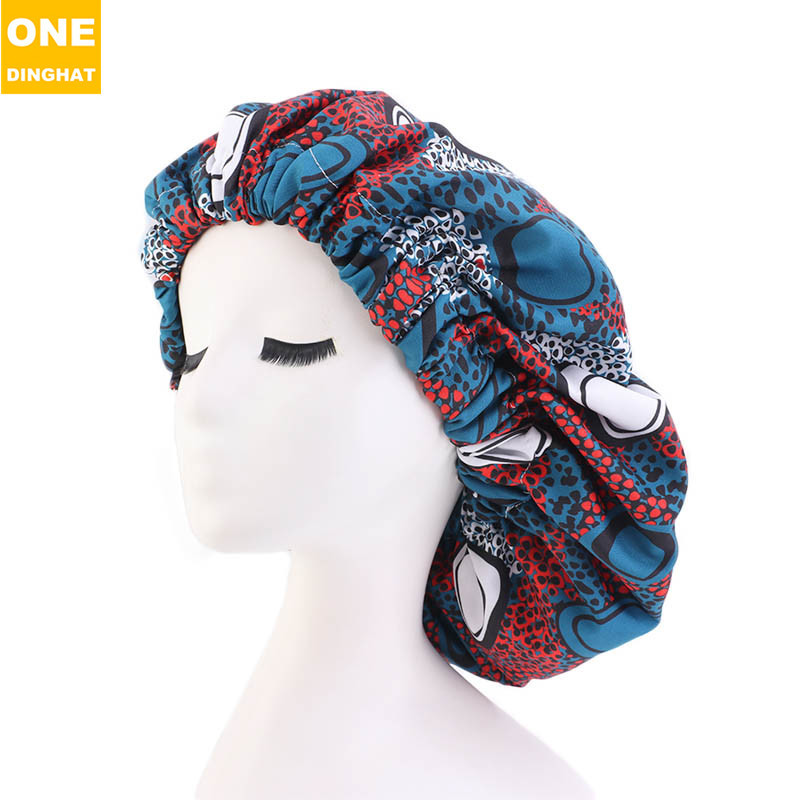 Extra Large African Printed Double Layer Nightcap Satin Lining Elastic Wide Brim Tam-O'-Shanter Amazon Hot Sale
