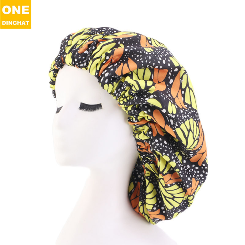 Extra Large African Printed Double Layer Nightcap Satin Lining Elastic Wide Brim Tam-O'-Shanter Amazon Hot Sale