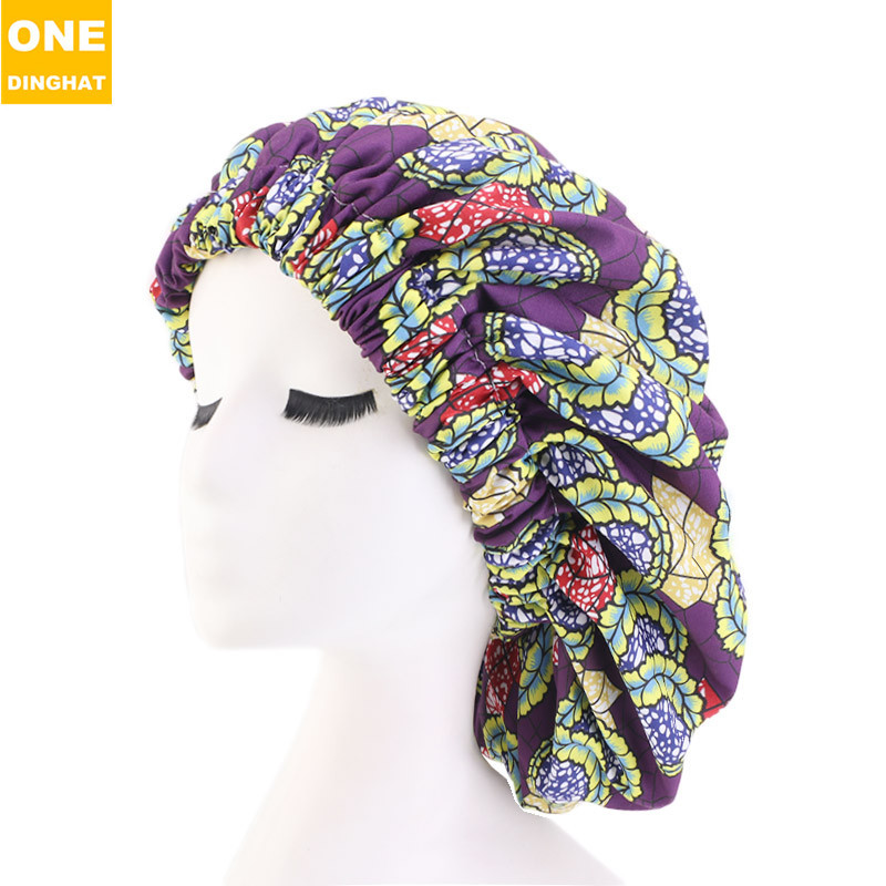 Extra Large African Printed Double Layer Nightcap Satin Lining Elastic Wide Brim Tam-O'-Shanter Amazon Hot Sale