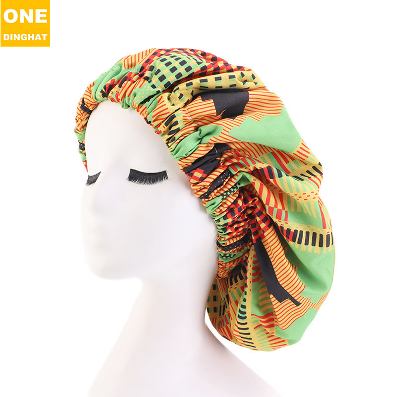 Extra Large African Printed Double Layer Nightcap Satin Lining Elastic Wide Brim Tam-O'-Shanter Amazon Hot Sale
