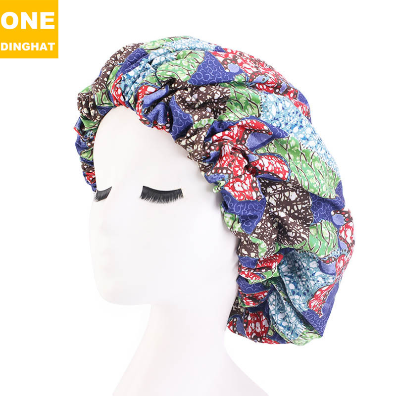 Extra Large African Printed Double Layer Nightcap Satin Lining Elastic Wide Brim Tam-O'-Shanter Amazon Hot Sale