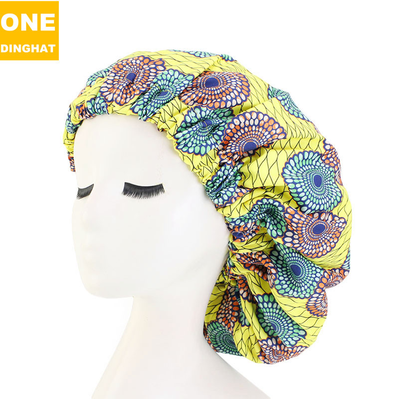 Extra Large African Printed Double Layer Nightcap Satin Lining Elastic Wide Brim Tam-O'-Shanter Amazon Hot Sale