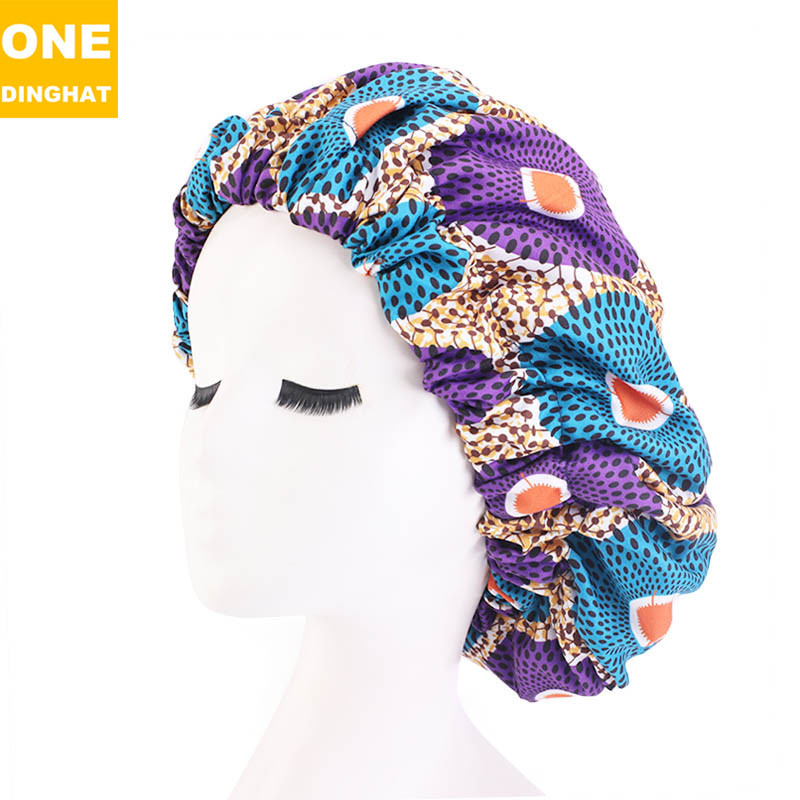 Extra Large African Printed Double Layer Nightcap Satin Lining Elastic Wide Brim Tam-O'-Shanter Amazon Hot Sale