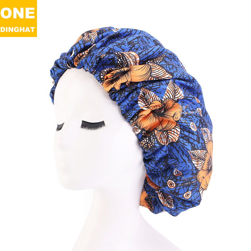 Extra Large African Printed Double Layer Nightcap Satin Lining Elastic Wide Brim Tam-O'-Shanter Amazon Hot Sale