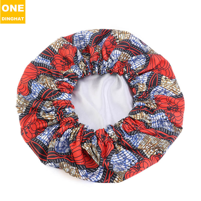 Extra Large African Printed Double Layer Nightcap Satin Lining Elastic Wide Brim Tam-O'-Shanter Amazon Hot Sale