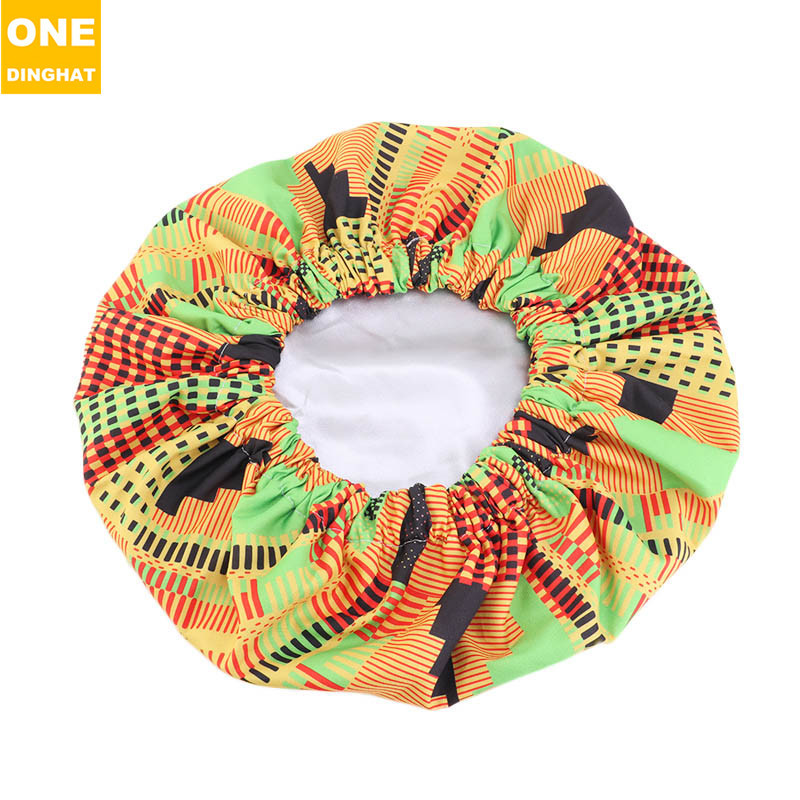 Extra Large African Printed Double Layer Nightcap Satin Lining Elastic Wide Brim Tam-O'-Shanter Amazon Hot Sale