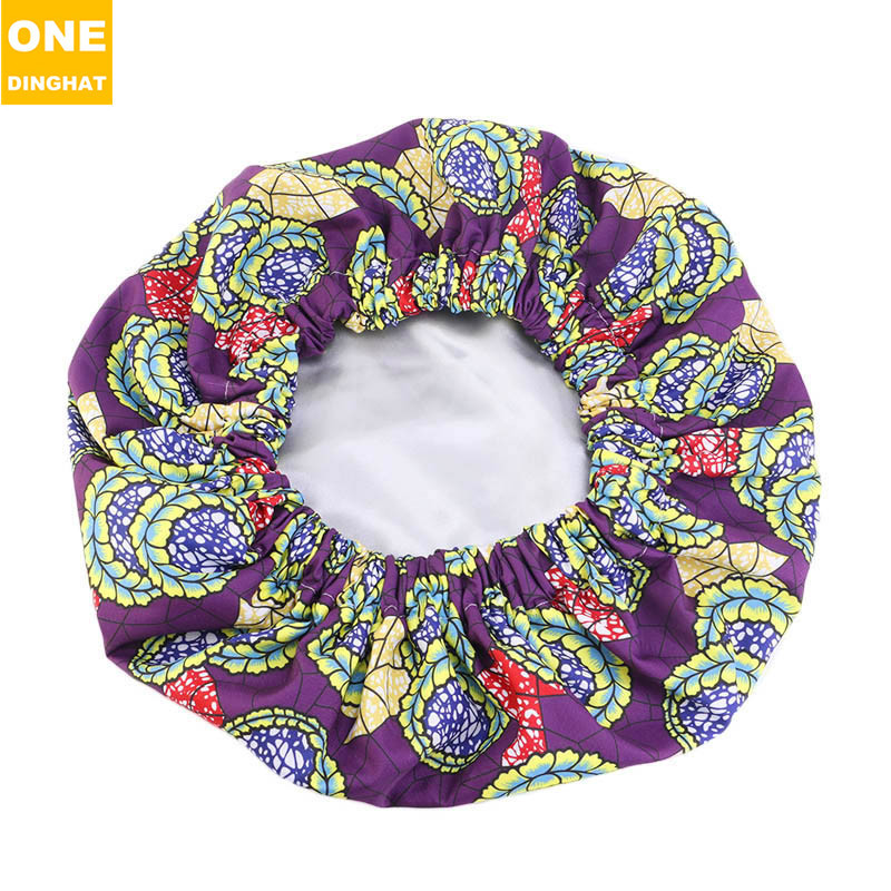 Extra Large African Printed Double Layer Nightcap Satin Lining Elastic Wide Brim Tam-O'-Shanter Amazon Hot Sale