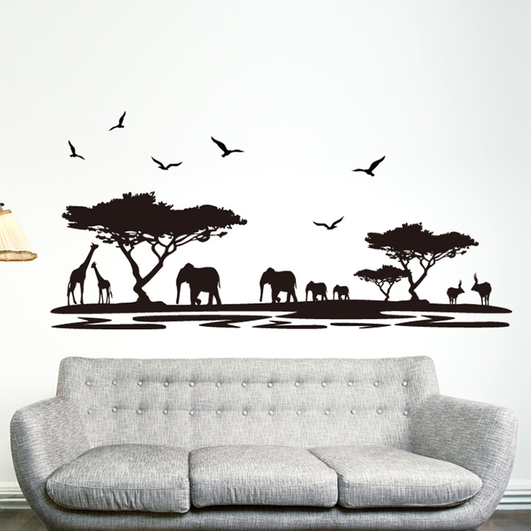 Factory Direct Sales Black Fashion Wall Stickers African Animal Stickers Bar Glass Creative Background Wall