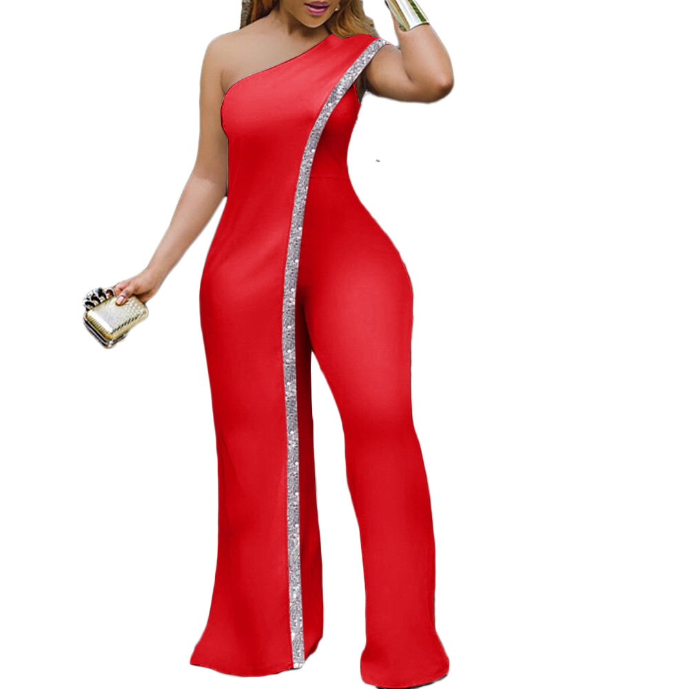2020 Cross-Border New Arrival EBay European and American Independent Station Bright Edge Fashion Jumpsuit One Shoulder African Large Size Women&#039;s Trousers