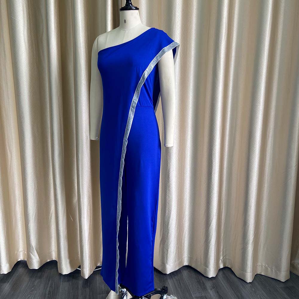 2020 Cross-Border New Arrival EBay European and American Independent Station Bright Edge Fashion Jumpsuit One Shoulder African Large Size Women's Trousers