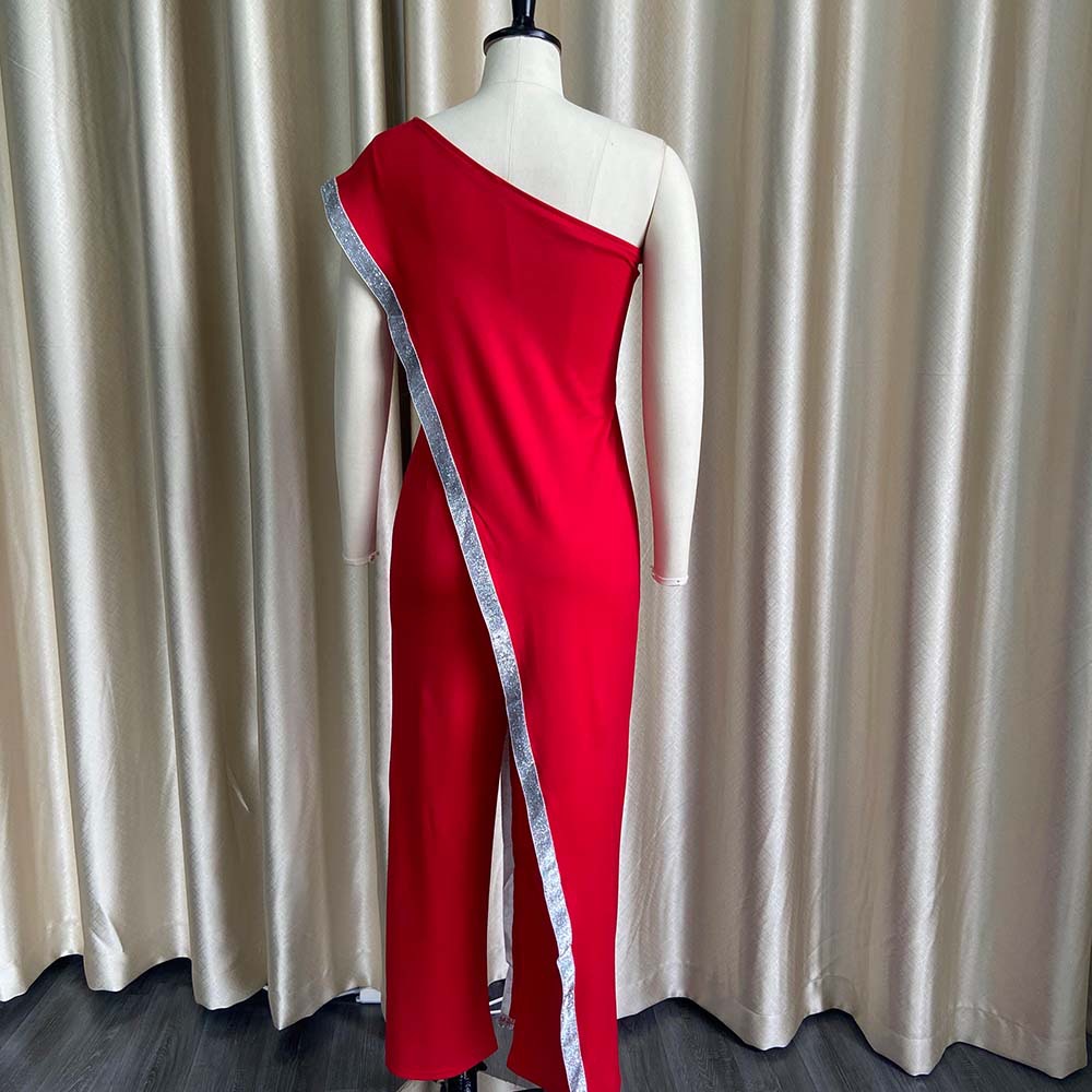 2020 Cross-Border New Arrival EBay European and American Independent Station Bright Edge Fashion Jumpsuit One Shoulder African Large Size Women's Trousers