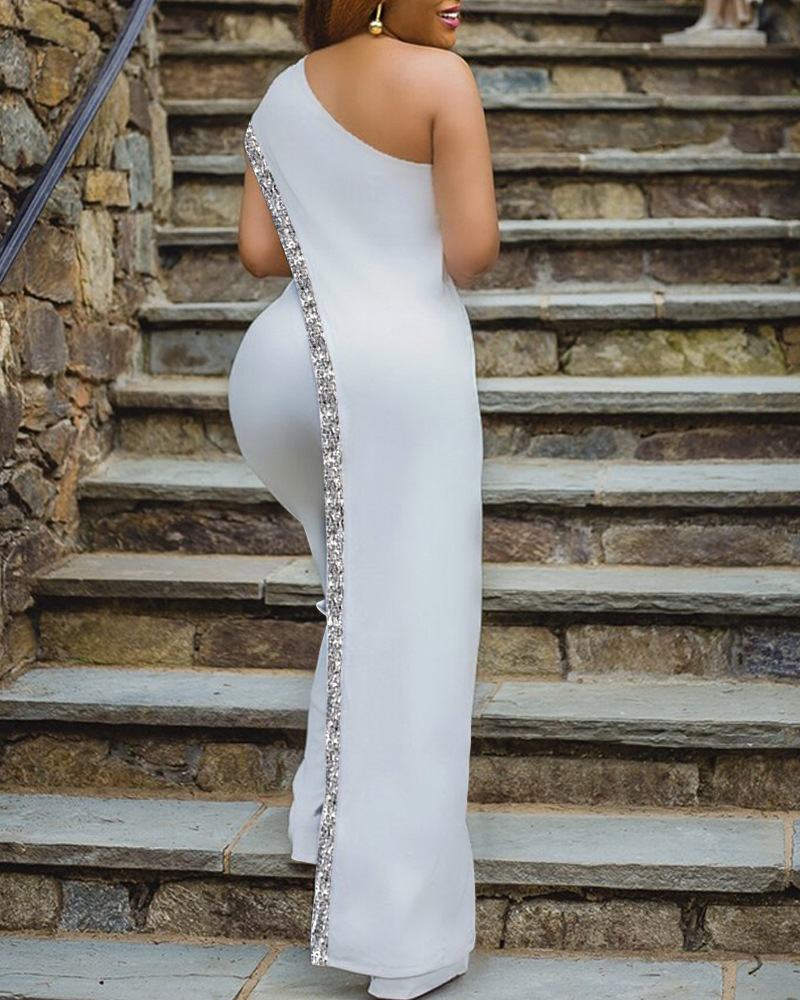 2020 Cross-Border New Arrival EBay European and American Independent Station Bright Edge Fashion Jumpsuit One Shoulder African Large Size Women's Trousers