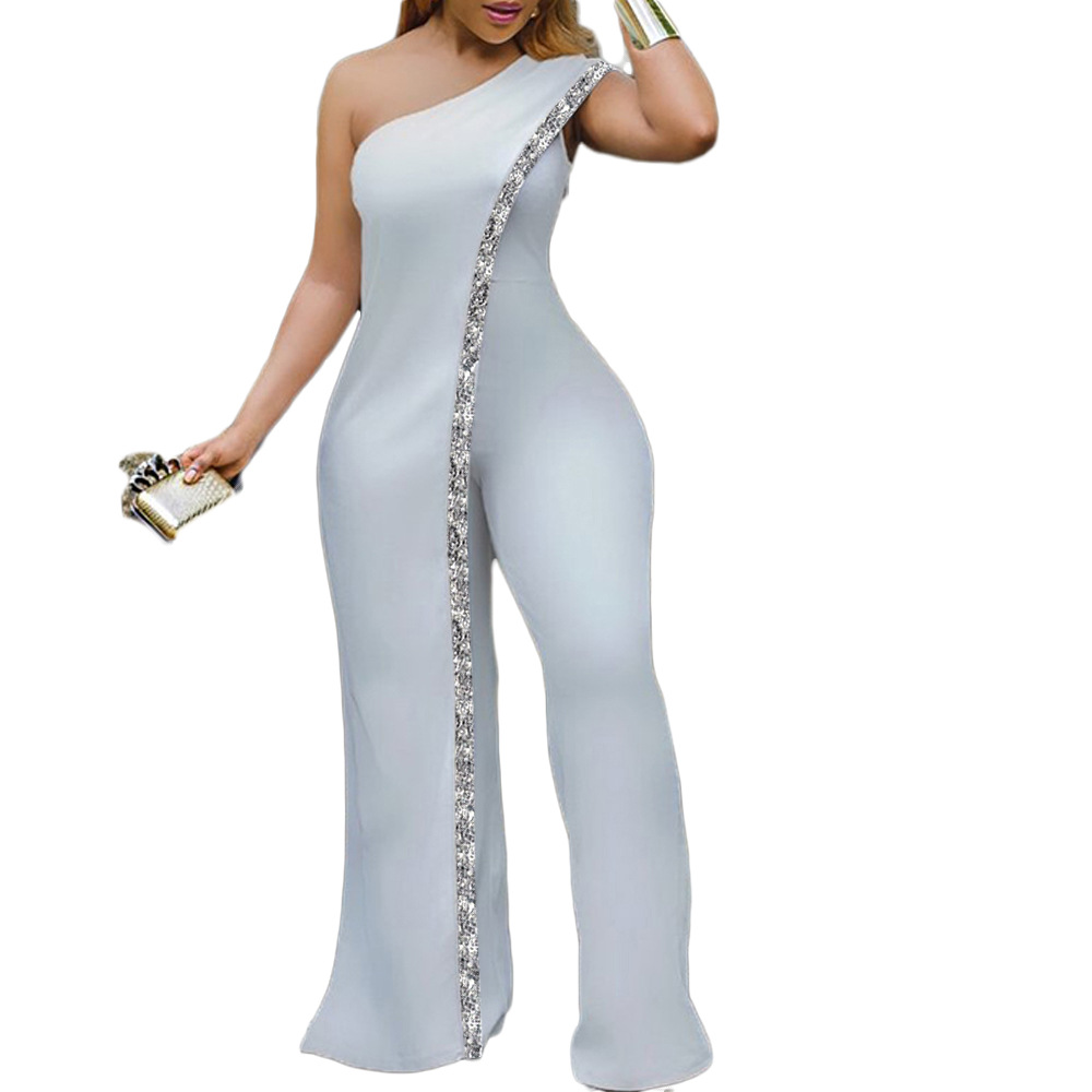 2020 Cross-Border New Arrival EBay European and American Independent Station Bright Edge Fashion Jumpsuit One Shoulder African Large Size Women's Trousers