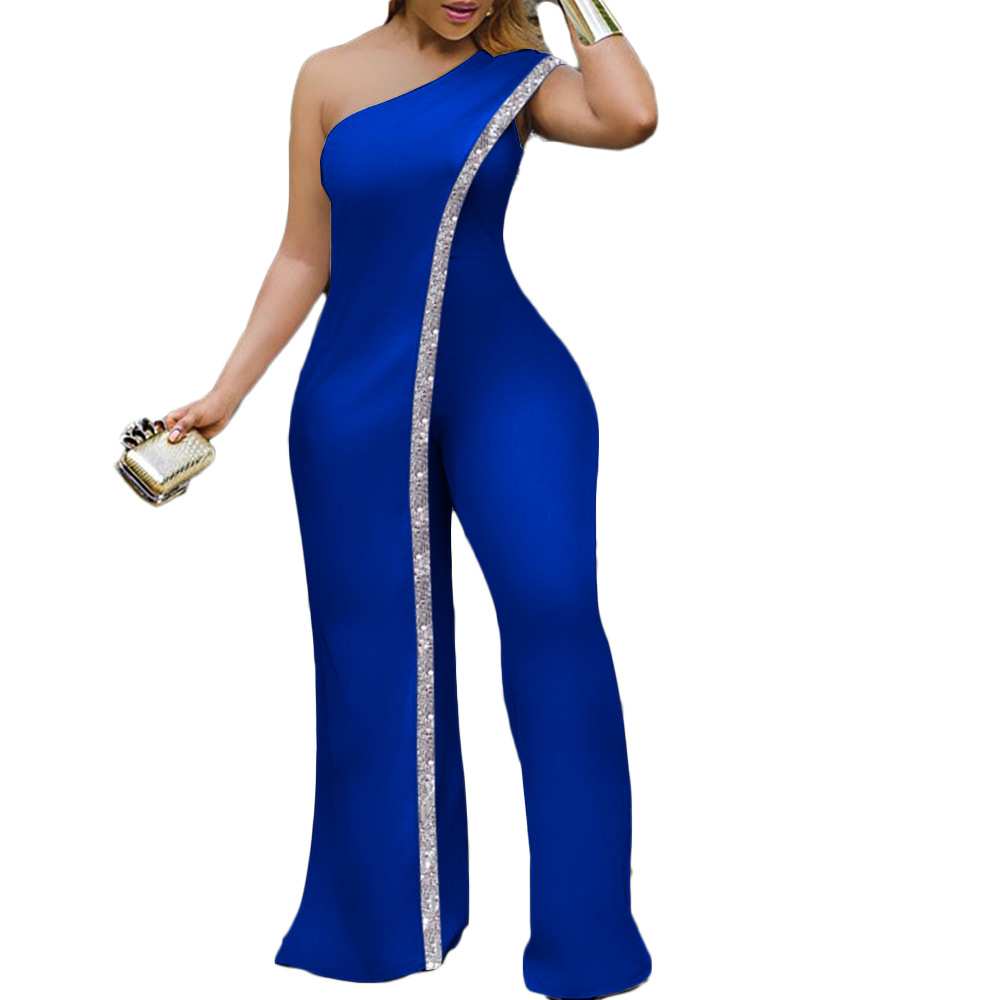 2020 Cross-Border New Arrival EBay European and American Independent Station Bright Edge Fashion Jumpsuit One Shoulder African Large Size Women's Trousers