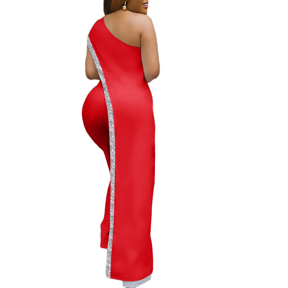 2020 Cross-Border New Arrival EBay European and American Independent Station Bright Edge Fashion Jumpsuit One Shoulder African Large Size Women's Trousers