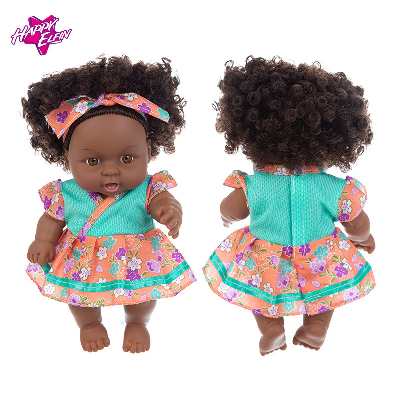 Simulation Soothing Baby Doll African Black Baby Cute Curly Black Baby Baby 20cm Vinyl Baby Toy